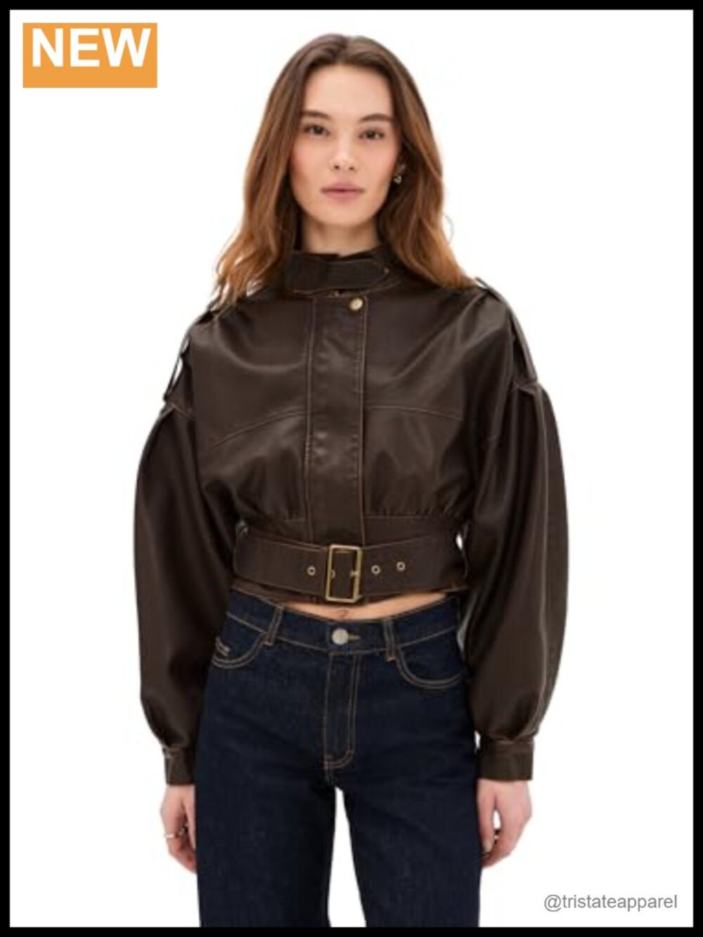 Women's Faux Leather Bomber Jacket with Epaulettes